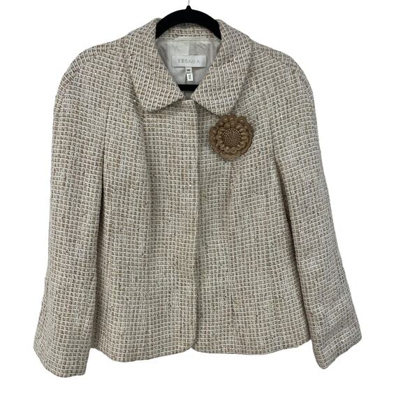 Escada Cream Gold Metallic Wool Blend Tweed Suit Jacket Womens 40 / US 10 - Picture 1 of 8